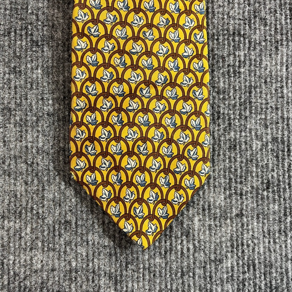 Gap Premium 1969 Mens Silk Tie Yellow Brown Leaf Pattern Formal Necktie